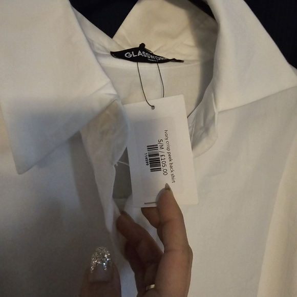 glassworks london Ivory crisp peek back shirt small NWT - Picture 9 of 11